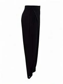 Solid Color Loose Casual Drawstring Pants, Fashionable Side Pockets Design Trousers, Women Black - Black - View 3