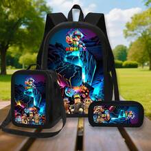 3pcs  Characters Adventure Large Capacity travel backpack Perfect for School, Travel, and Everyday Use Back-To- Gift, Tablet Compartment - Schwarz - Übersicht 2