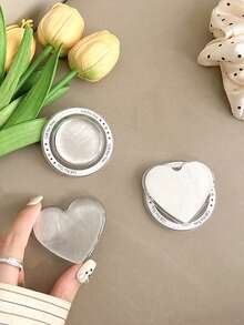 1. 极简磁吸创意珍珠亮片手机推拉支架，心形圆形伸缩便携式桌面支架 - 銀色閃粉羽紗款 - 查看 3