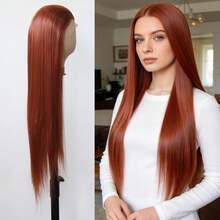 ZigZag Hair 13x4 Lace Front Wig, Heat Resistant Fiber, 180% Density, Pre-Plucked Natural Hairline, Suitable For Daily, Festival And Party Wear, Available In Light Blue, Ginger Brown, Silver - Multicolor - View 5