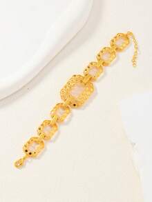 1pc Saudi Arabian Style Hollow Round Copper Gold-Plated Wide Bracelet, Best Gift For Family And Friends - Yellow Gold - View 5