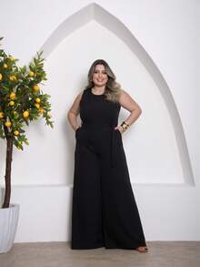Female Fashion Jumpsuit Pantalona Elegant Tailored Wide Legs And Discreet Pockets Bandage - màu đen - Xem 6