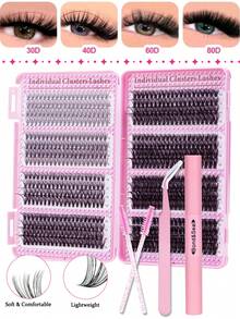 640pcs D-Curl Eyelash Extension Kit, 10D, 20D, 30D, 40D, 50D, 60D, 80D, 10D Lash Clusters, 9-16mm Mixed Individual Lashes, Includes Lash Glue, Sealant, Brush And Tweezers, DIY Eyelash Makeup - Black - View 9