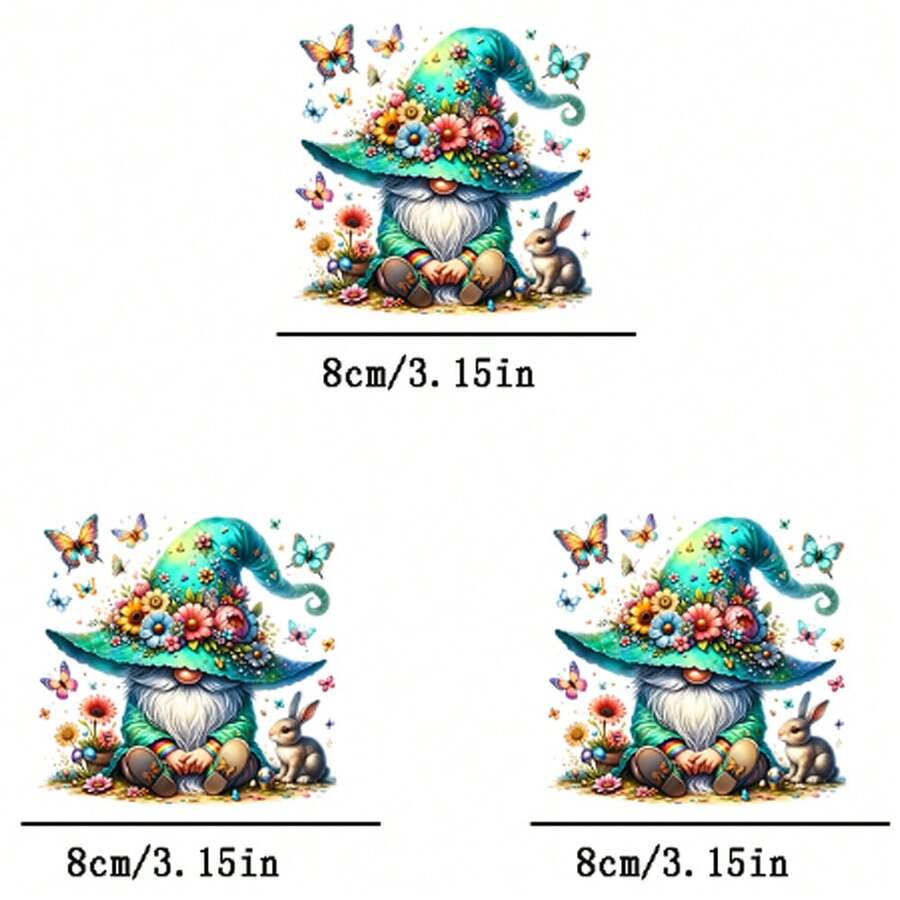 3片绿色矮人图案热转印贴片，可熨烫可水洗，适用于T恤、牛仔裤、毛衣、手提包、枕头、靠垫等。 - 3PCS-S - 查看 1