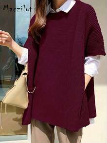 Suéter de punto sin mangas, cómodo y elegante, de unicolor, de talla grande, a la moda para otoño/invierno - Morado Violeta - Ver 1