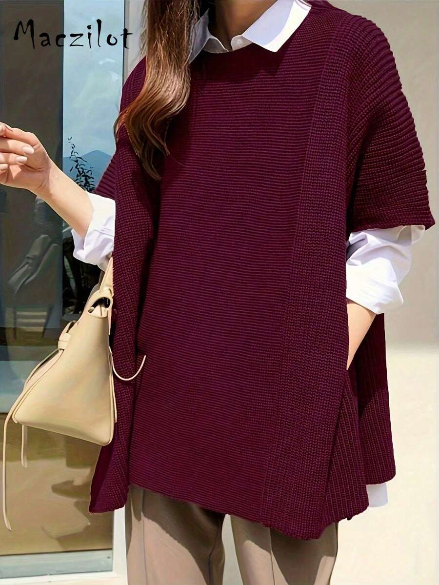 Suéter de punto sin mangas, cómodo y elegante, de unicolor, de talla grande, a la moda para otoño/invierno - Morado Violeta - Ver 1