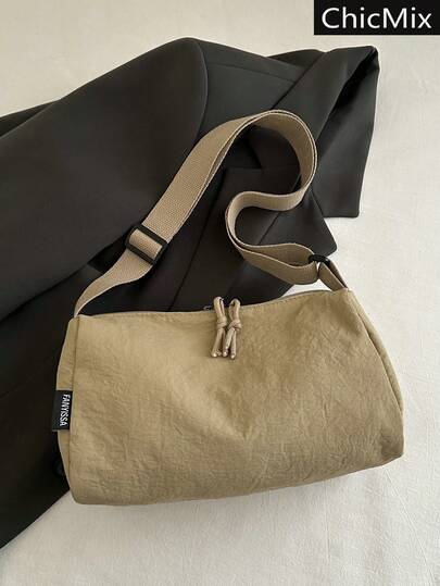 New Fashion Solid Color College Style Large Capacity Shoulder Bag, Lightweight Casual Minimalist Multi-Purpose Drawstring Decor Women's Crossbody Bag, Suitable For Shopping, Wallet, Shopping, Young Women, College Students, Newlyweds, Office Ladies. Ideal For Office, School, Work, Business, Commuting, Outdoor Activities, Travel, Outings And Other Occasions.
