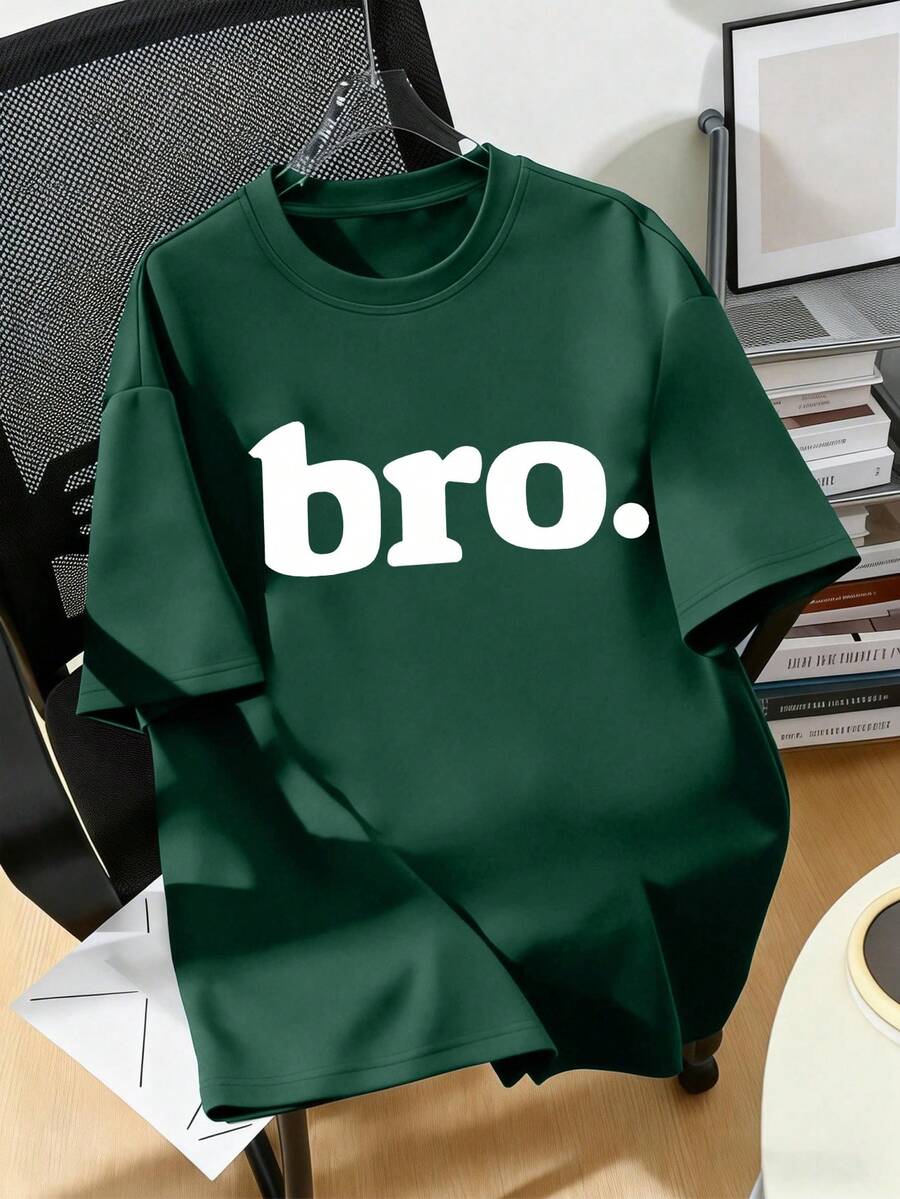 Personalized Letter Print T-Shirt For Teenage Boys, Children Casual Loose Fit Short Sleeve Tee, Round Neck Tops - Perfect Summer Gift For School And Outdoor, Suitable For Spring/Summer - Dark Green - View 1