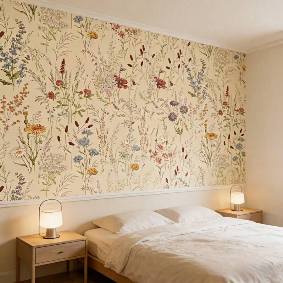 1卷加厚自粘墙纸，鸟语花香图案，易于清洁粘贴，防水可移除，适用于客厅、厨房、卧室、浴室、家具修补。 - A - 查看 1