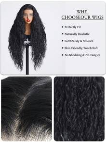13X6 Lace Front Wigs Water Wave Extra Long Wigs With Baby Hair 30Inches Synthetic Fiber Imported From Japan Elastic Mesh Cap Suitable For All People Halloween,Costume Party Dress Up Daily Use, Family Gatherings,Festivals, Parties, Dressing Up Wigs, Valentine's Day - Black - View 7