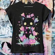 Unisex Oversized T-Shirt, Pastel Goth Neon Cat Anime Tee  Harajuku Streetwear, Japanese Grunge Aesthetic, Plus Size  Kawa Gifts - màu đen - Xem 1