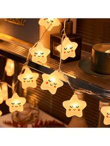 1 pieza 10 luces de cadena con forma de estrella de 2m con LED de luz amarilla o de colores, luces de cadena parpadeantes de estrellas para la decoración de dormitorios, regalo sorpresa para niños en festivales/fiestas - Multicolor - Ver 10