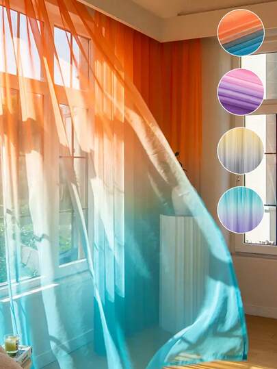 1pc Modern Ombre Sheer Curtain, Breathable Light Pole Voile Curtain, Suitable For Bedroom, Living Room, Home Decor