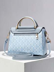 1 buah Tas Tangan Mini Persegi Warna Polos Wanita, Tas Selempang Modis dengan Pegangan Atas, Dompet Bahu Mini dengan Dekorasi Gesper - Dusty Blue - View 7