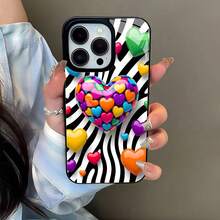 Estuche para teléfono con patrón de corazones de colores compatible con teléfonos   17  16 Pro Max  15 Pro Max  13 y  12 Hecho de material de TPU, brinda protección contra golpes y caídas Es un gran regalo para familiares, amigos, amantes, novios y novias - Negro - Ver 1