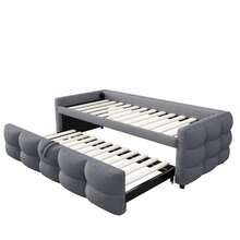 Upholstered Bed, Extendable Sofa Bed 90/180*190cm, Puff Bed, Teddy Velvet Fabric, Single Bed, Double Bed, With Slatted Frame, Multifunctional Bed, (Without Mattress) - Grey - View 10