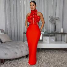 Vestido de alta calidad, nuevo y de gran , vestido de noche sexy con hombros descubiertos y gran flor, regalo perfecto para damas. - Rojo - Ver 12