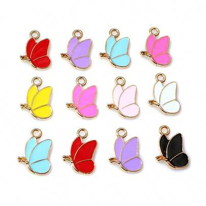 30Pcs 15x11mm Enamel Butterfly Charms Pendants Pink Red Black DIY Jewelry Making Accessories For Earrings Bracelet Necklaces