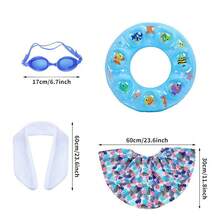 Summer Hawaii Porch Goose Outfit Floral Printed Clothes Goggles Towel And Swimming Ring Set Geese Costume For Outdoor Swimming Pool Garden Yard Patio Lawn - 彩色 - 查看 6