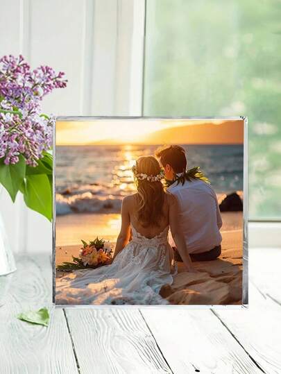 1pc Customized Square Acrylic Photo Frame, Family Photo Frame, Wedding, Valentine's Day, Home Decor, Creative Growth Memento, Customized Family Photo, Son, Daughter, Couple, Parents Photo Gift, Acrylic Decorative Ornament, Desktop Accessory, Holiday Gift, Birthday Gift, Party Gift, Anniversary Gift, Wife, Husband, Student Back To School