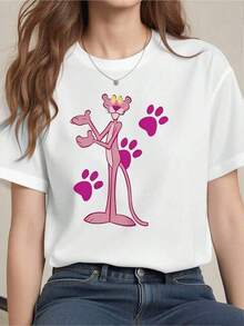 Print T-Shirt, 220g Cotton, Casual, Summer, Round Neck, Short Sleeve (1 Piece) - White - View 8