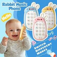 6-12个月宝宝双语玩具电话 - 可爱兔子造型，耳朵可啃咬，带灯光互动音乐益智磨牙玩具，有助于培养精细动作技能，是完美的节日礼物，适合生日、圣诞节、万圣节、新年、复活节等各种场合。 - 彩色 - 查看 2