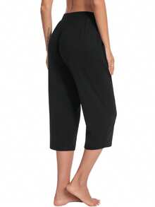3 Pack Capri Pants For Women Loose Lounge Cropped Sweatpants Joggers Yoga Casual Workout Pants With Pockets - 黑色,深藍,紅色 - 查看 7