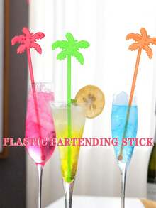 1/10/20支装塑料鸡尾酒搅拌棒，鸡尾酒调酒工具，适用于果汁、巧克力、牛奶、椰子饮料 - 彩色 - 查看 5
