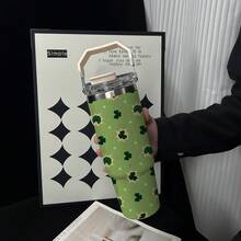 1个/4个装 30盎司不锈钢保温咖啡杯，圣帕特里克节三叶草图案，大容量，带提手，方便携带，适用于咖啡、果汁和茶，情侣礼物，节日或生日礼物，送给家人和朋友 - 彩色 - 查看 7