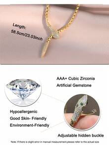 1pc Luxury Mysterious Snake Cubic Zirconia Chain Necklaces, Vintage Funky Long Clavicle Chain For Daily Wear, PartyAccessory And Gift For Friends - Yellow Gold - View 3