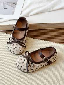 Giày bệt cho bé gái, có nơ, chấm bi, in họa tiết, giày tập đi đầu tiên cho bé. - màu nâu - Xem 3