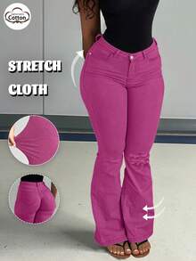 GILIPUR Hot Pink Y2K Style High Waist Skinny Stretch Jeans, European And American Street Fashion Women's Pants, Elegant Casual, Perfect For Valentine's Day - Hot Pink - View 6