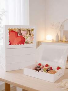 10/5个/1个带窗口面包盒，尺寸为12 x 8 x 2.5英寸，大号白色饼干盒，自动弹出式糖果盒，适用于派、蛋糕、松饼、甜甜圈和糕点，适合派对、节日、婚礼、生日等场合。 - 白色 - 查看 6