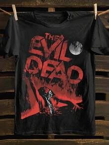 Top PickLocalMen's Vintage Evil Dead Horror Movie T-Shirt - Officially Inspired 80s Retro Soft Stretch Cotton Tee With Iconic Blood Red Logo & Necronomicon Design - Heavy Metal & Classic Horror Fan - 黑色 - 查看 6