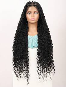 Full Lace Square Braid Wig, Women's Full Lace Braid Wig, Bohemian Curly Hair, Synthetic Lace Front Braid Wig With Baby Hair, Dreadlocks, Corn Braid Wig, For Everyday Wear, Halloween - Multicolor - View 13