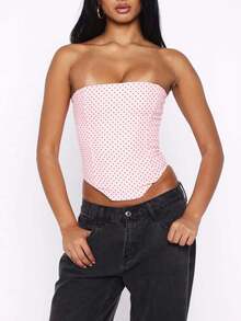 Women Bustier Corset Top Y2k Strapless Tie Back Boned Overbust Tube Crop Tops Going Out Club Shapewear - 玫紅色 - 查看 4