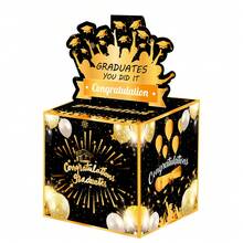 毕业季黑色金色剪影现金礼盒，惊喜存钱罐，透明袋礼品，适合儿童和成人，包含50个透明袋 - 以趣味的方式赠送现金礼物给亲朋好友 - 黑色 - 查看 2