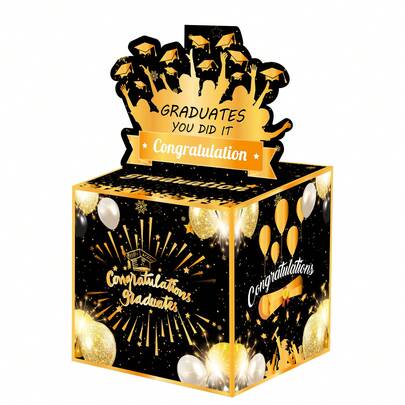 Examenspresent i svartguld med silhuett, presentask med överraskningsmotiv, genomskinlig presentpåse lämplig för barn och vuxna, innehåller 50 genomskinliga påsar - ge bort kontantgåvor till nära och kära på ett roligt sätt