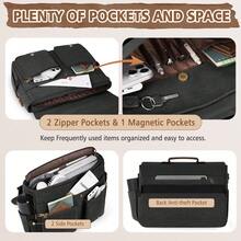 Vintage Men's Messenger Bag, 15.6 Inch Water-Resistant Canvas Laptop Briefcase, Large Capacity Computer Satchel For Work, College & Travel - Black - View 8