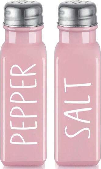 Pink Salt And Pepper Shakers Set - Pink Kitchen Decor And Accessories - Cute Glass Salt Shaker For Kitchen And Table, RV, Camp,BBQ