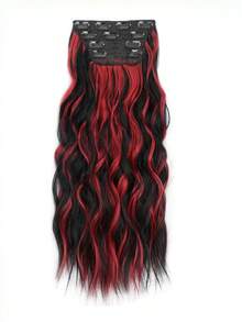 Clip-In Synthetic Hair Extensions Long Wavy 4PCS Thick Hairpieces Double Weft Natural Hair Extensions For Women - Red and Black - View 2