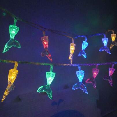 1个美人鱼尾巴造型LED灯串，海洋主题装饰，适用于室内、婚礼、生日、卧室、派对装饰