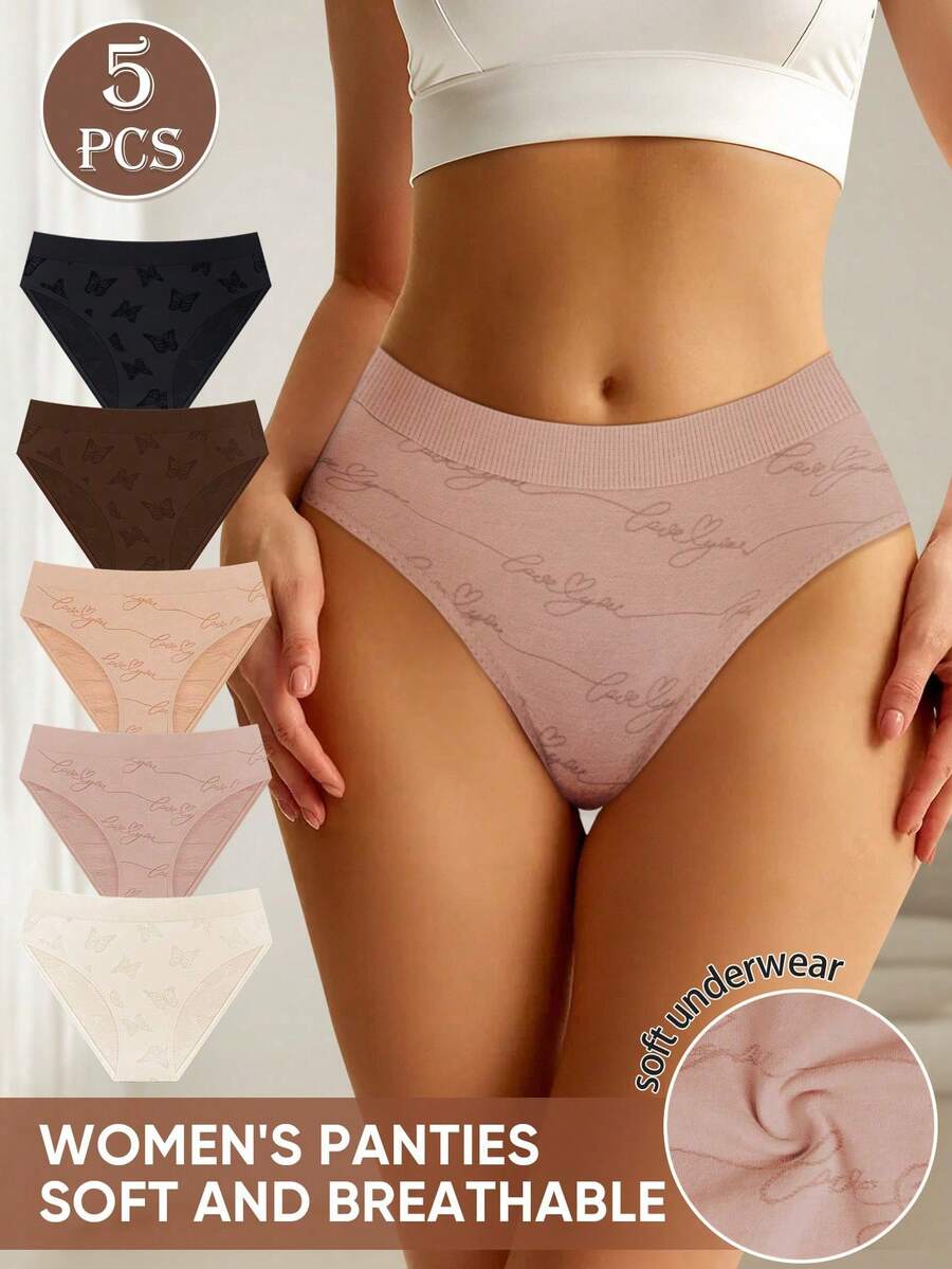 MIOTAN 5pcs/Pack Women's Low Waist Seamless Breathable Printed Sexy Panties