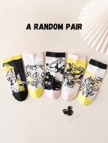 Disney 5双装女士短袜，礼品装，夏季袜子，卡通图案袜子，印有米奇、米妮、唐老鸭、黛丝等图案，舒适透气，时尚新颖袜子 - 彩色 - 查看 13