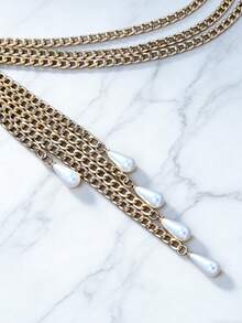 1 cadena corporal sexy de fiesta dorada exagerada, cadena de cintura con borlas de perlas sintéticas multicapa para mujer, regalo para novia/hermana, ideal para cumpleaños, vacaciones y fiestas. - Dorado - Ver 10