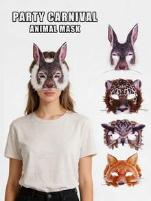 Easter Animal Masks - Rabbit, Owl, Fox, Cheetah Half Face Masks, Suitable For Easter, Halloween, Carnival, Costume Parties, Theme Parties, Cosplay Props - Multicolor - View 3