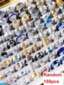 5/10/20/30/50/100/150/200 chiếc/gói Nhẫn thép không gỉ hình trái tim kẻ sọc cổ điển, unisex, trang sức phong cách tối giản nhiều màu sắc phối hợp, quà tặng trang sức. - Nhiều màu - Xem 18