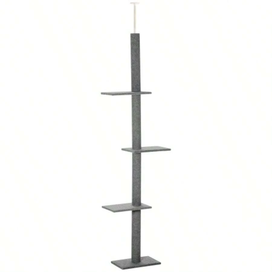 Height Adjustable Cat Tree (228-260 Cm), Ceiling Height, Grey, For Active Play And Relaxation. - Light Grey - View 1