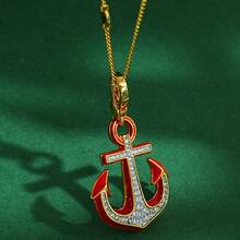 1pc Fashionable Enamel Rhinestone Anchor Pendant Necklace, Handpainted Delicate Accessory Suitable For Women's Daily Wear - Anchor Pendant Necklace - View 4