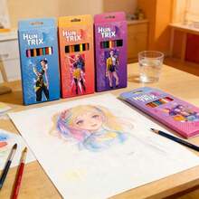 一套12支KPOP/动漫风格2B铅笔，书写流畅，适合素描，适合学生、艺术家、学校和办公室使用（款式和包装随机） - 彩色 - 查看 5